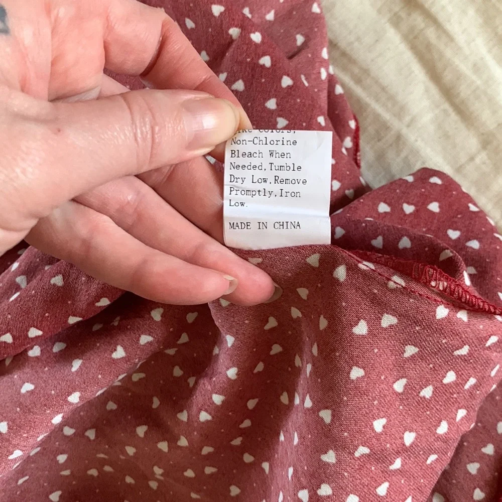 Shein burgundy white heart print dress L - Picture 11 of 14